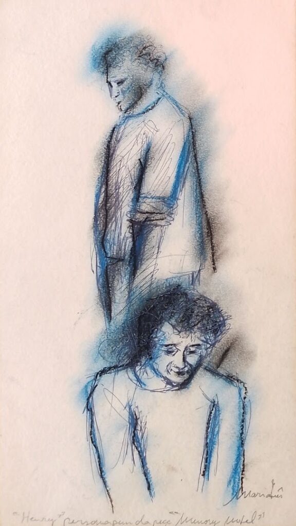 Da Série Estudos Memory Motel - Henry, personagem da peça , 1988 Pastel seco, carvão e bico de pena 31 x 18 cm