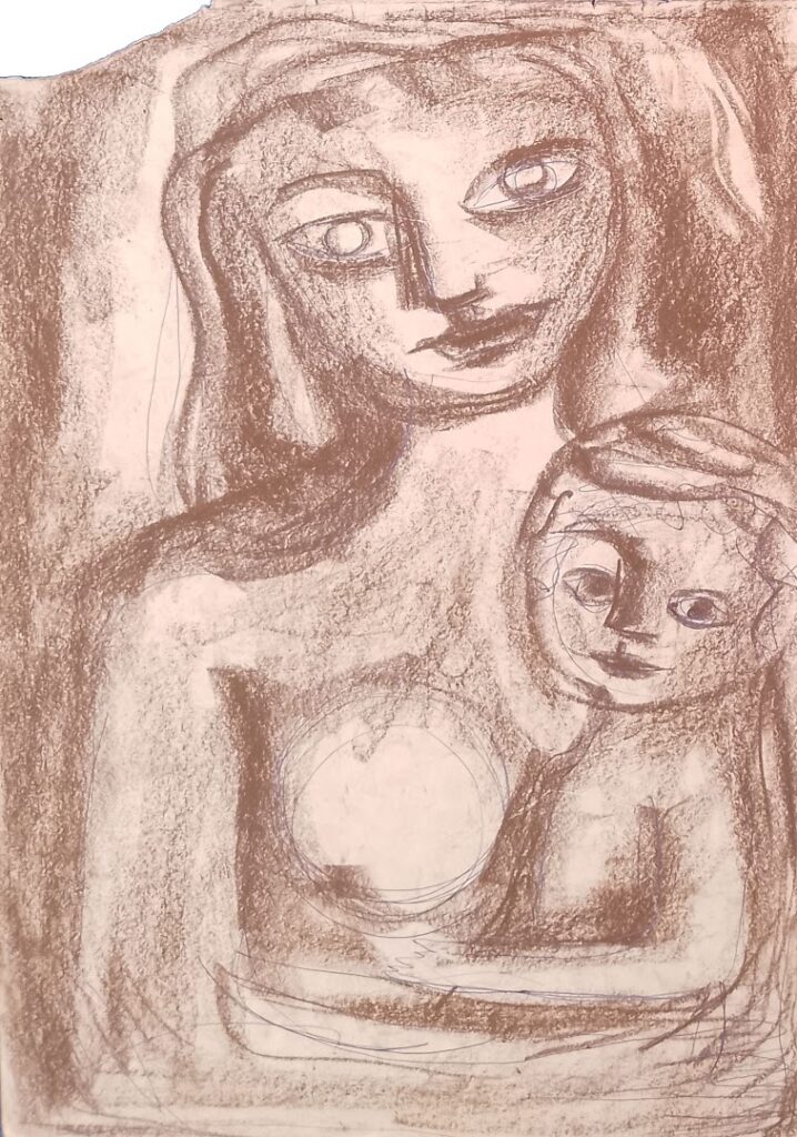 Estudos sem título, s/d. Série Maternidade Sanguínea e bico de pena sobre papel 32 x 23 cm