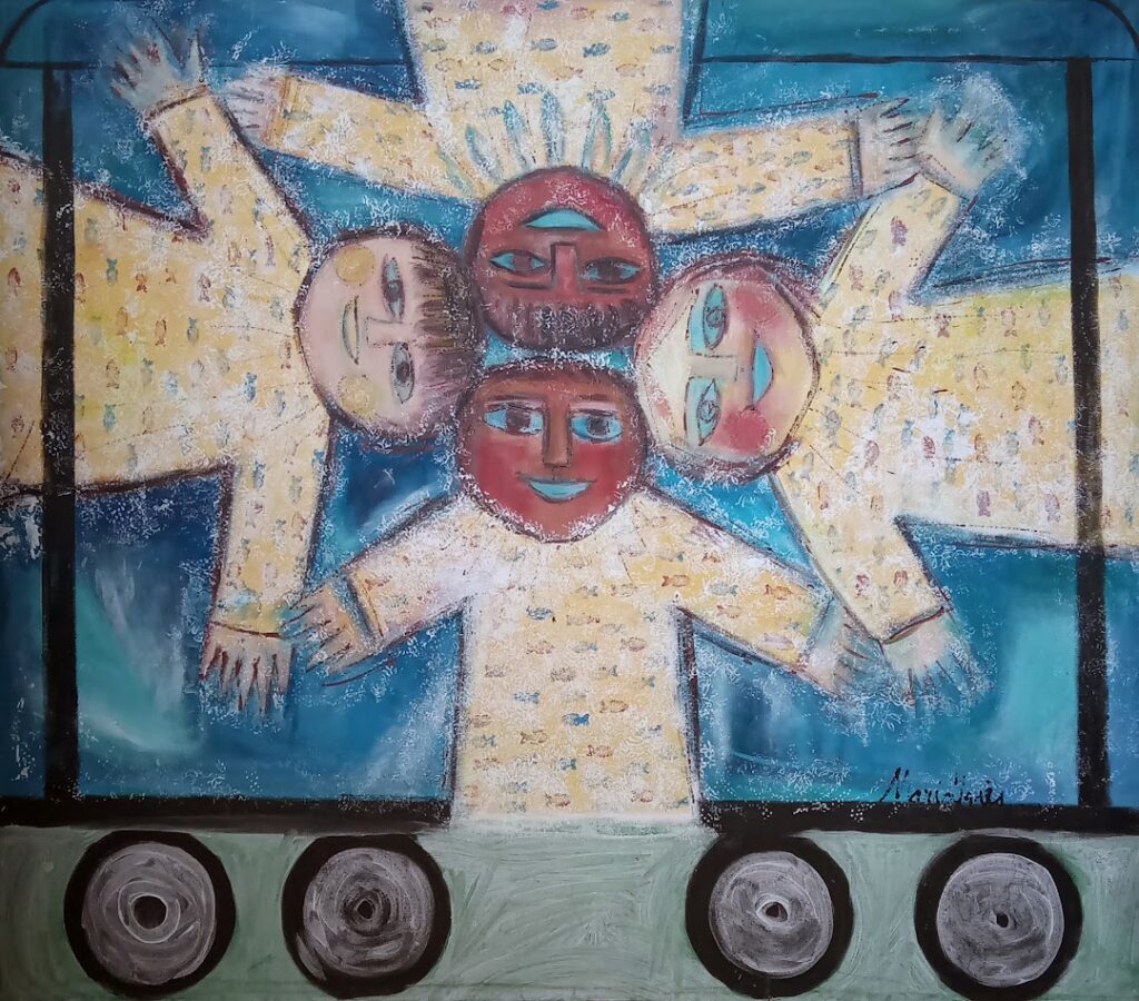 Grupo - Homenagem - I Bienal Mercosul, s/d. Acrílica sobre tela 100 x 120 cm