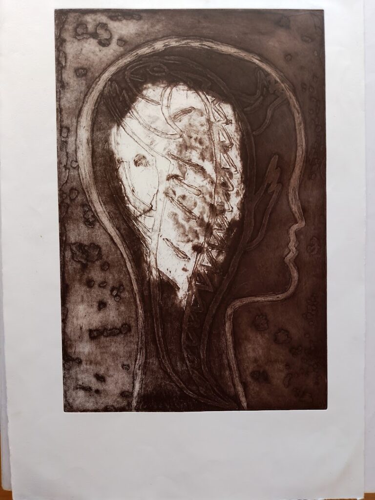 Teniaguá e a Princesa Moura, s/d. Série Simões Lopes Neto Gravura em metal, água, tinta e relevo sobre papel 59 x 39 cm