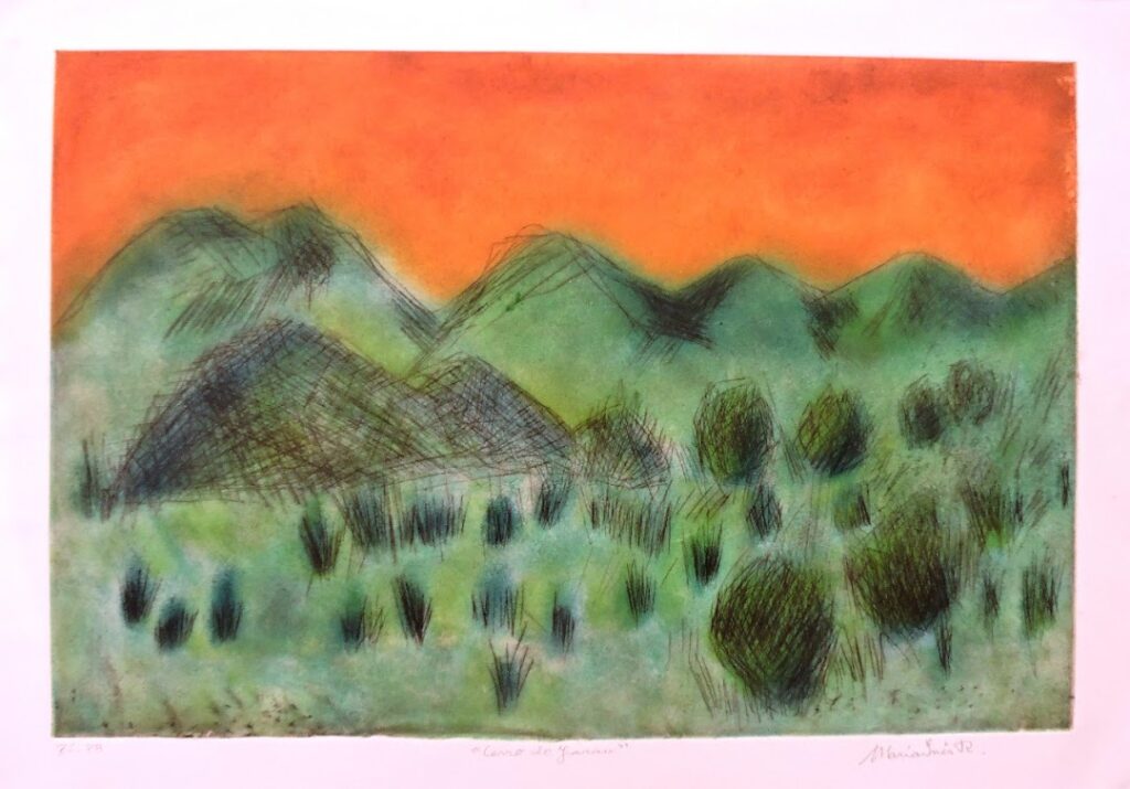 Cerro do Jarau laranja, s/d. Série Simões Lopes Neto Gravura em metal sobre papel 39 x 59 cm