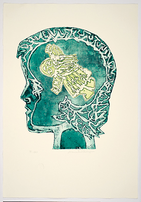 Cabeça de moça (verde), 2002 Série Face a Face Gravura em metal e relevo sobre papel 50 x 40 cm