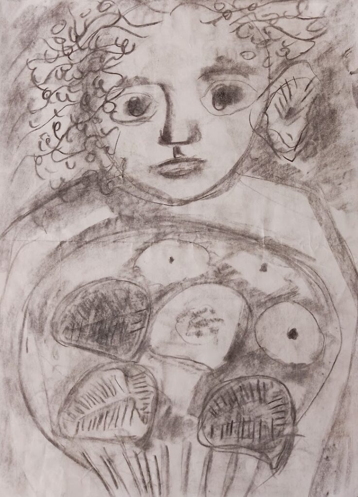 Estudo sem título, s/d. Série Meninas Carvão sobre papel 45 x 32 cm