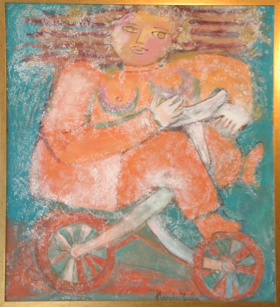 Menina na bicicleta, 1998 Série Meninas Acrílica sobre tela 100 x 89 cm