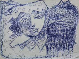 Estudos sem título, s/d. Série Máscaras Esferográfica sobre papel 30 x 40 cm