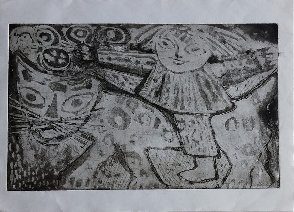 O gato, 1970 Série Meninas Gravura em metal sobre papel 25 x 40 cm