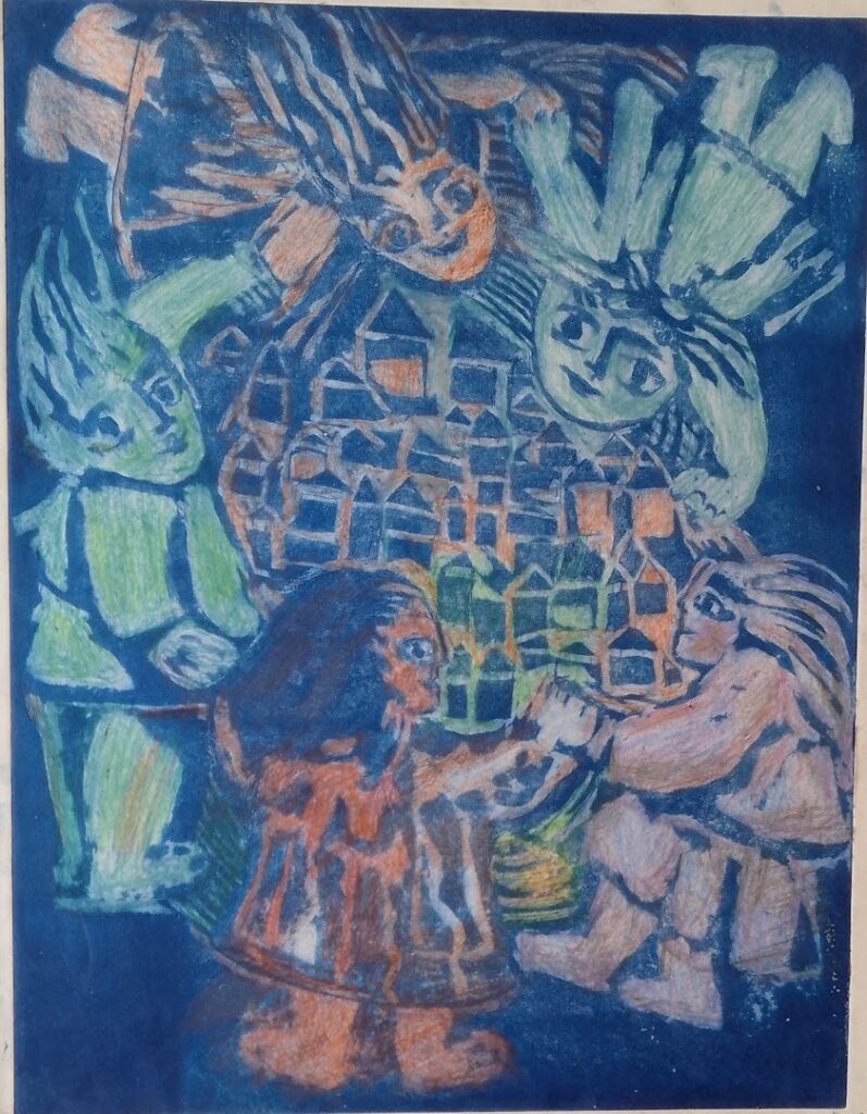 Ciranda, s/d. Gravura em metal sobre papel com intervenções a lápis colorido 49,5 x 38 cm