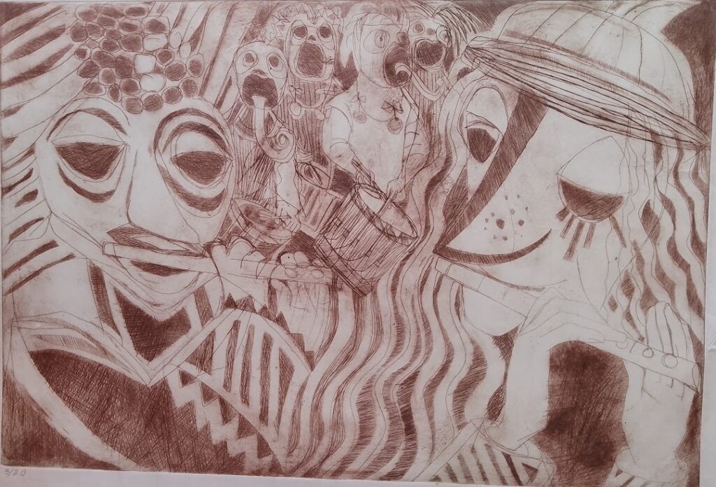 Flautistas, 1974 Série Músicos Gravura em metal sobre papel 40 x 59,5 cm Tiragem de 20