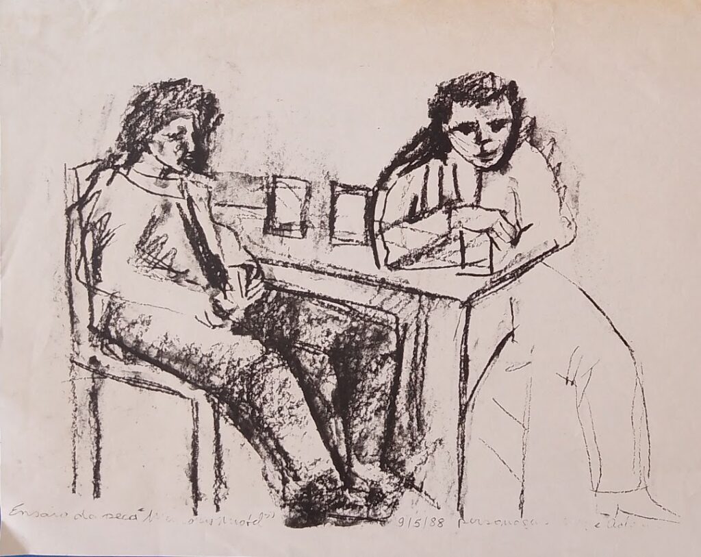 Da Série Estudos Memory Motel - Ensaio da peça , 1988 Cópia do original em carvão 18 x 31 cm